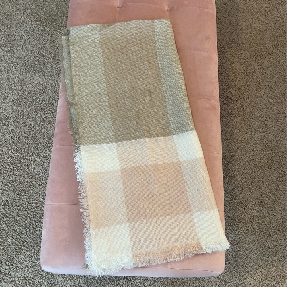 Taupe White Pink Blanket Scarf